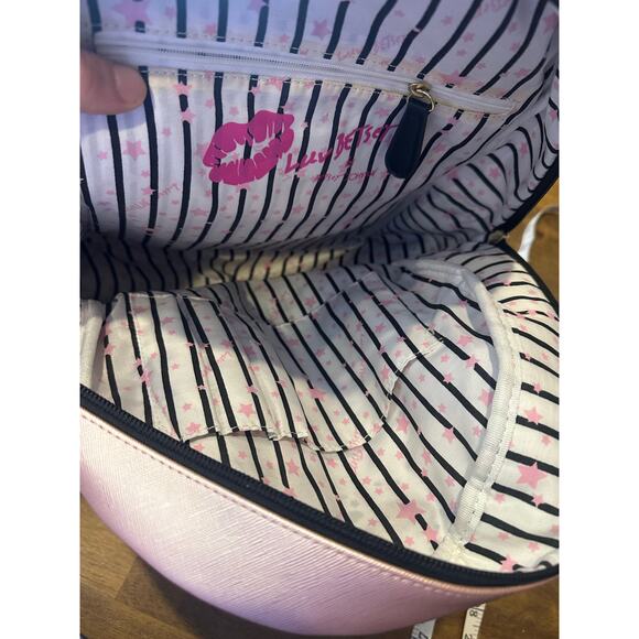 BETSEY JOHNSON SILVER Metallic LOVE BLACK BACKPACK BAG Pink - Picture 11 of 12